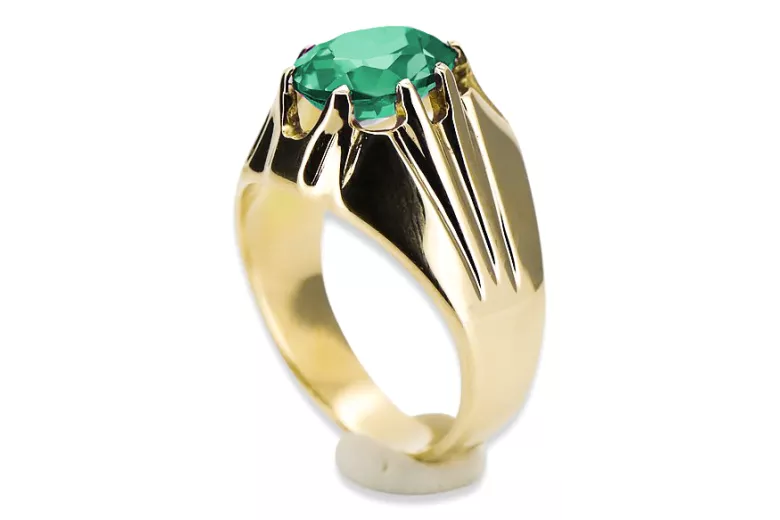 خاتم الزمرد 14 كارت من الذهب الأصفر حرف يدوية فينتاج vrc016y